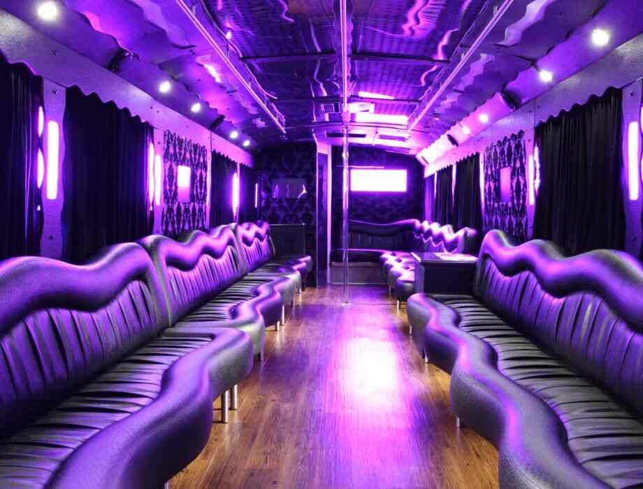 party bus inside with dance pole